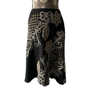 Autograph Women's 4 Black & Tan Midi A-Line Fully Lined Linen/Rayon Blend Skirt